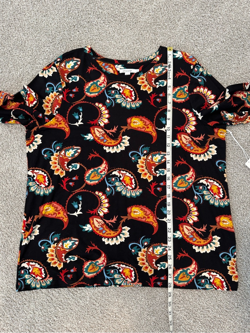 NWT Chico's Black Paisley-Print Long Sleeve Tunic Top Size XXL - Picture 11 of 12